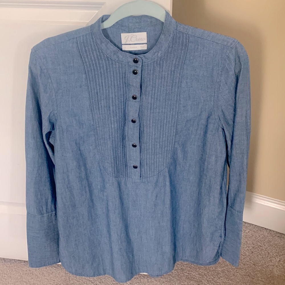 J. Crew Womens, Denim Classic-Fit Long Sleeve Tunic Blouse, M, Like-New